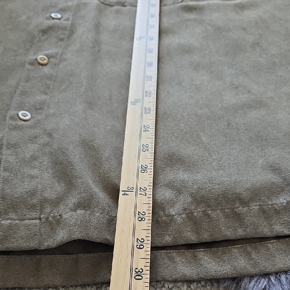 Geoffrey Beene Khaki Olive Microsueded Button Down Shirt Relaxed Large - Picture 7 of 14